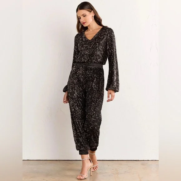 Aaron & Amber Long-Sleeve Sequin Jogger Jumpsuit - Picture 1 of 7